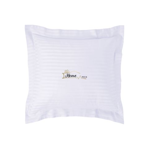 Fata de perna Damasc policoton dunga 1 cm, 40 x 40 cm si tiv cu bordura 3,5 cm, Alb
