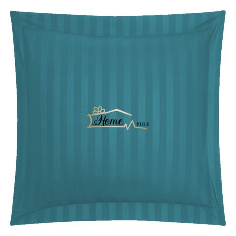Fata de perna Damasc Bumbac 100% dunga 1 cm, 70 x 70 cm si tiv cu bordura 3,5 cm, Turcoaz