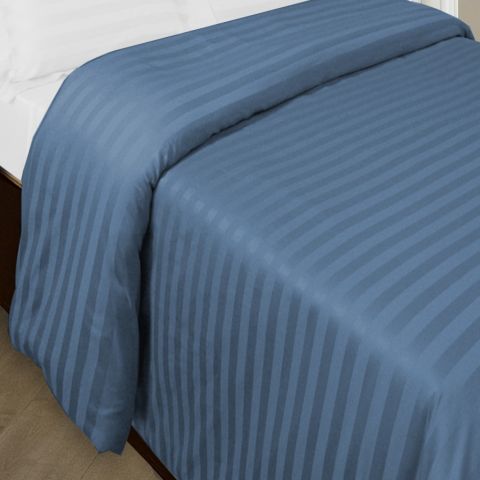 Cearsaf de pilota o persoana Damasc Policoton dunga 1 cm, 140 x 220 cm, Bleu