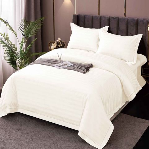 Lenjerie pat dublu XXL Damasc Policoton, cearsaf pat 230x260 cm, pilota 200x230 cm, 2 fete perne 50x70 cm, Crem Deschis IMP20