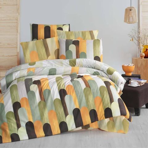 Lenjerie pat dublu Creponata 100% Bumbac, cearsaf pat 200x230 cm, pilota 180x215 cm, 2 fete perna 50x70 cm, Imprimeu Elegant, Pucioasa