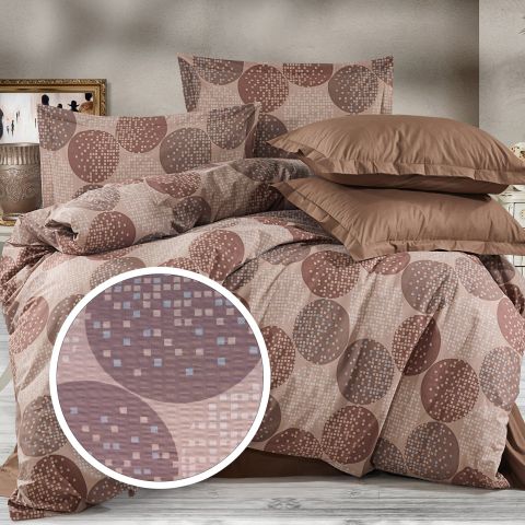 Lenjerie pat Creponata 100% Bumbac, cearsaf pat 160x240 cm, pilota 140x210 cm, fata perna 50x70 cm, Maro, Pucioasa