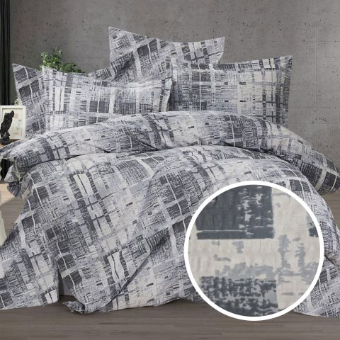 Lenjerie pat Creponata 100% Bumbac, cearsaf pat 160x240 cm, pilota 140x210 cm, fata perna 50x70 cm, Antracit, Pucioasa