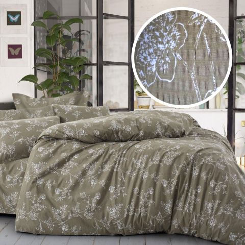 Lenjerie pat Creponata 100% Bumbac, cearsaf pat 160x240 cm, pilota 140x210 cm, fata perna 50x70 cm, Verde Inchis, Pucioasa