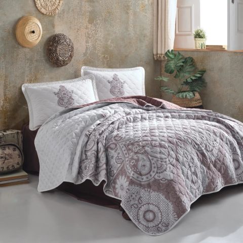 Cuvertura matlasata pat dublu, 240x260 cm si 2 Fete perne 50x70 cm, Clasy Rosu AZKA V2