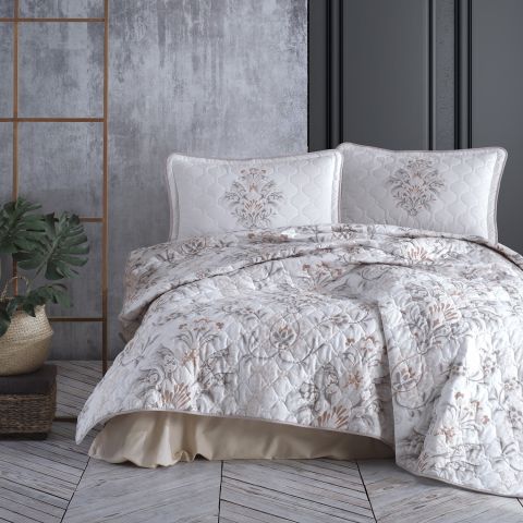 Cuvertura matlasata pat dublu, 240x260 cm si 2 Fete perne 50x70 cm, Clasy Alb LIYA V2