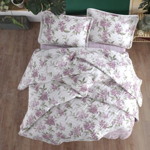 Cuvertura matlasata pat dublu, 240x260 cm si 2 Fete perne 50x70 cm, Clasy Roz LORA