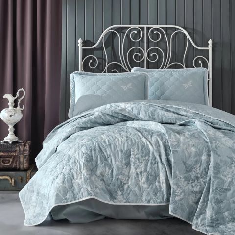 Cuvertura matlasata pat dublu, 240x260 cm si 2 Fete perne 50x70 cm, Clasy Albastru NATUR V1