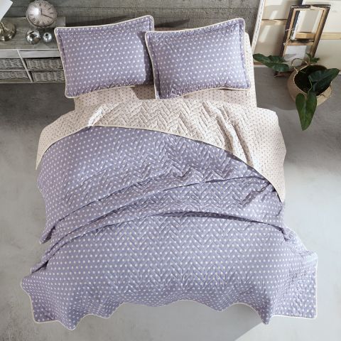 Cuvertura matlasata pat dublu, 240x260 cm si 2 Fete perne 50x70 cm, Clasy Mov OREGON