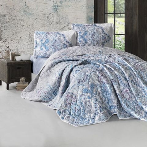 Cuvertura matlasata pat dublu, 240x260 cm si 2 Fete perne 50x70 cm, Clasy Albastru PALIZA V1