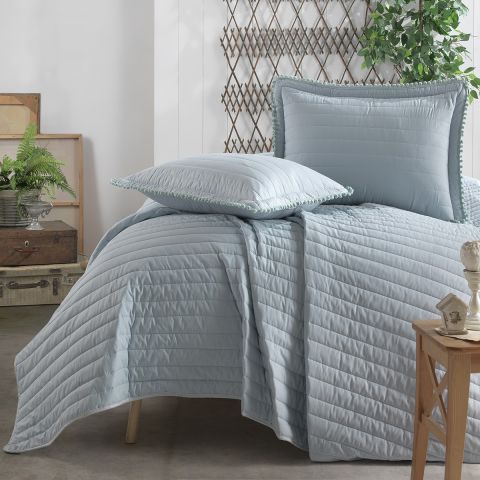 Cuvertură pat 2 persoane matlasată, 240x260 cm și 2 Fețe perne 50x70 cm, Clasy Bleu PEDRA V4