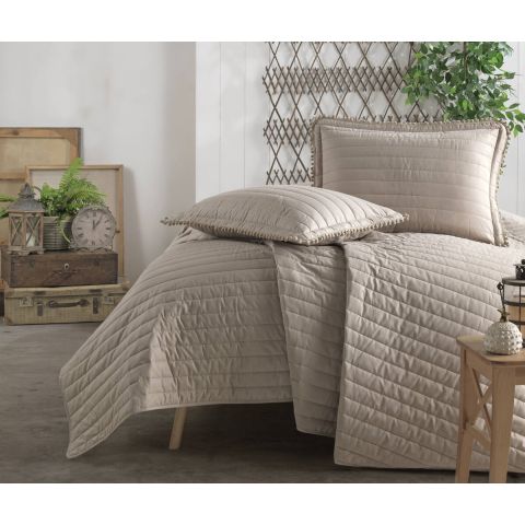 Cuvertură pat 2 persoane matlasată, 240x260 cm și 2 Fețe perne 50x70 cm, Clasy Bej PEDRA V5