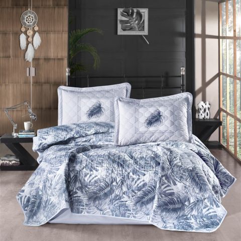 Cuvertura matlasata pat dublu, 240x260 cm si 2 Fete perne 50x70 cm, Clasy Albastru PUMA V1