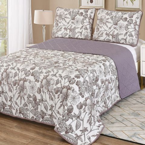 Cuvertura pat matlasata imprimta 230x250 cm cu 2 fete perne 50x70 cm, Eleganta Maro