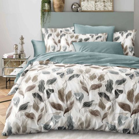 Lenjerie pat dublu Economy 4 piese, cearsaf pat 230x250 cm si pilota 200x230 cm, 2 fete perne 50x70, Crengute Bej ECN12