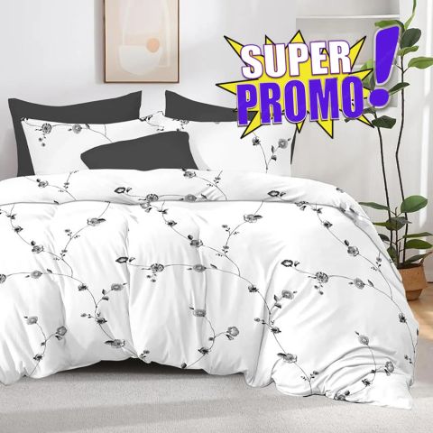 Lenjerie pat bumbac Finet 6 piese PROMO, cearșaf pat 220x240 cm, pilotă 200x220 cm, 2 fețe perne 50x70 și 70x70 cm, Alb/Gri, Pucioasa 