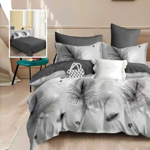 Lenjerie de pat dublu bumbac Finet 6 piese 220 x 240 cm, pilota 200x220 cm, 2 fete perna 50x70 si 70x70 cm, Gri, Pucioasa 
