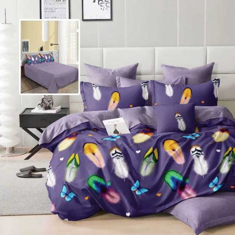Lenjerie de pat dublu bumbac Finet 6 piese 220 x 240 cm, pilota 200x220 cm, 2 fete perna 50x70 si 70x70 cm, Mov, Pucioasa 