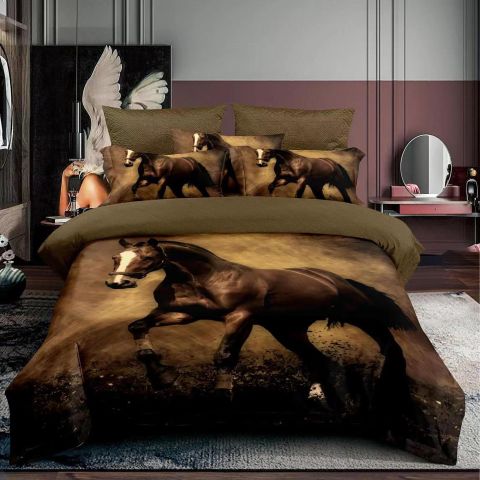 Pachet economic lenjerie pat o persoana Bumbac Finet 3 piese 3D, o perna matlasata 50x70 cm si pilota 140x210 cm primavara toamna (F1P45)-1