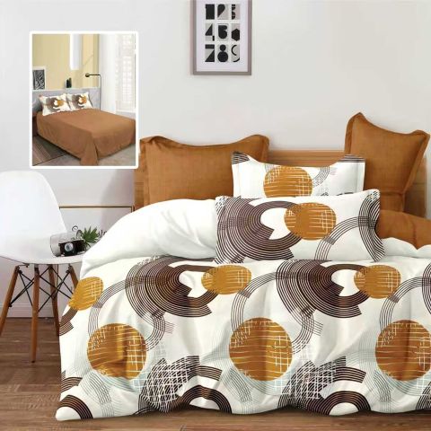 Lenjerie de pat dublu bumbac Finet 6 piese 220 x 240 cm, pilota 200x220 cm, 2 fete perna 50x70 si 70x70 cm, Alb / Maro, Pucioasa