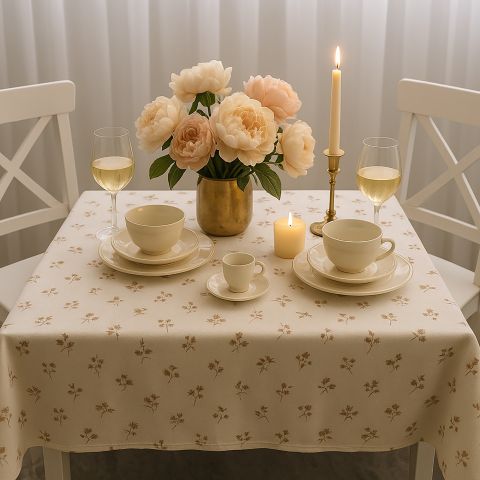 Fata de masa antimurdarire 100% Bumbac 160x220 cm, Floricele Maro