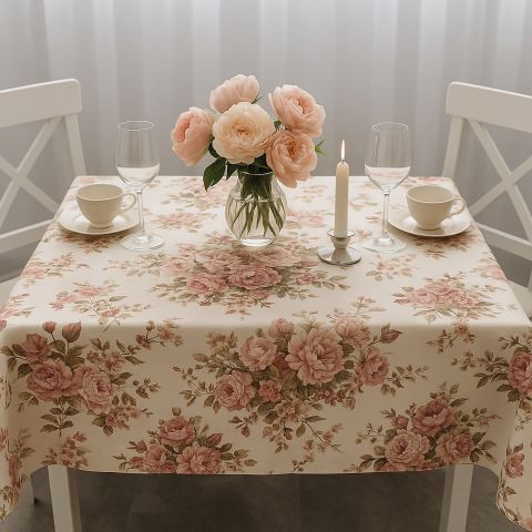 Fata de masa antimurdarire 100% Bumbac 160x220 cm, Flori Roz