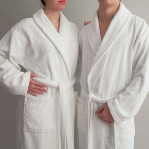 Halat de baie si SPA Hotel cu guler Kimono 100% Bumbac, unisex, 380 gr./mp, Alb S / M