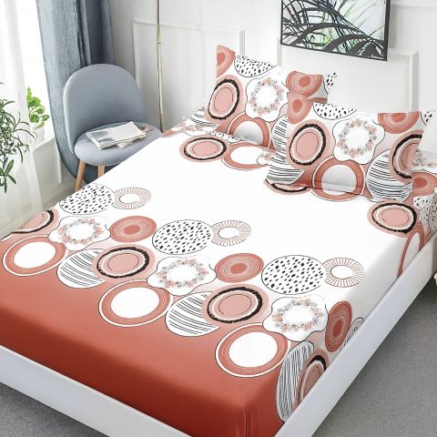 Set husă pat Finet Elegance + 2 fețe perne pentru saltea de 160x200 cm, Cercuri colorate, HF2FP89