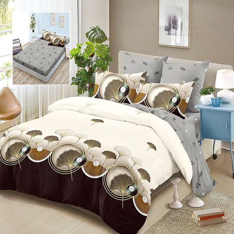 Lenjerie pat dublu Finet Bumbac 6 piese cu husa saltea 160x200 sau 180x200 cm, pilota 200x230 cm, 2 fete perna 50x70 si 70x70 cm, Gri-Maro, Pucioasa HF6P224