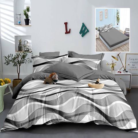 Pachet economic lenjerie pat dublu Finet 6 piese cu husa la saltea + 2 perne matlasate 50x70 cm + pilota 200x215 cm primavara toamna HF6P237