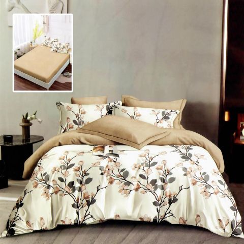 Lenjerie pat dublu Finet Bumbac 6 piese cu husa saltea 160x200 sau 180x200 cm, pilota 200x230 cm, 2 fete perna 50x70 si 70x70 cm, Crem-Bej, Pucioasa HF6P299