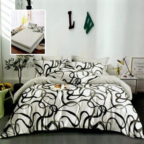 Lenjerie pat dublu Finet Bumbac 6 piese cu husa saltea 160x200 sau 180x200 cm, pilota 200x230 cm, 2 fete perna 50x70 si 70x70 cm, Gri, Pucioasa HF6P301