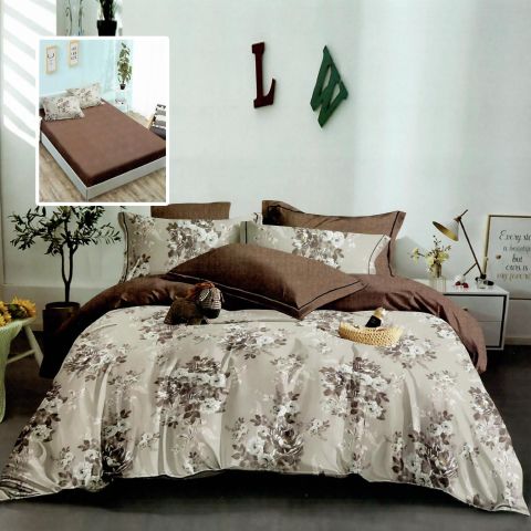Lenjerie pat dublu Finet Bumbac 6 piese cu husa saltea 160x200 sau 180x200 cm, pilota 200x230 cm, 2 fete perna 50x70 si 70x70 cm, Gri-Maro, Pucioasa HF6P310