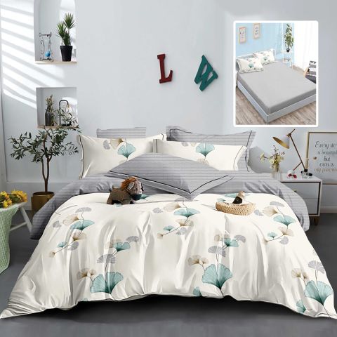 Lenjerie pat dublu Finet Bumbac 6 piese cu husa saltea 160x200 sau 180x200 cm, pilota 200x230 cm, 2 fete perna 50x70 si 70x70 cm, Alb-Gri, Pucioasa HF6P321