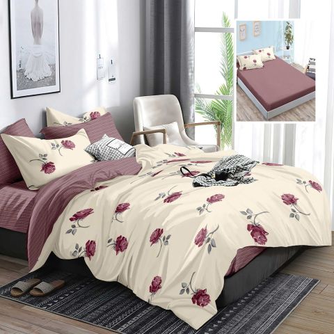 Lenjerie pat dublu Finet Bumbac 6 piese cu husa saltea 160x200 sau 180x200 cm, pilota 200x230 cm, 2 fete perna 50x70 si 70x70 cm, Alb-Mov, Pucioasa HF6P322