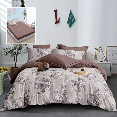 Lenjerie pat dublu Finet Bumbac 6 piese cu husa saltea 160x200 sau 180x200 cm, pilota 200x230 cm, 2 fete perna 50x70 si 70x70 cm, Gri-Maro, Pucioasa HF6P324