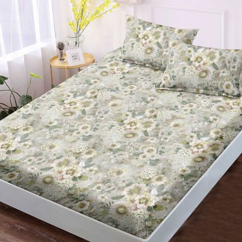 Set husă pat Finet + 2 fețe perne pentru saltea de 180x200 cm, Floricele, HF2FP78