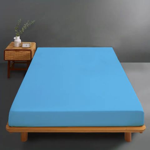 Husă pat tricot jerse bumbac 100%, pentru saltea de 140x200 cm Albastru