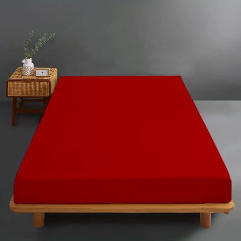 Husă pat tricot jerse bumbac 100%, pentru saltea de 160x200 cm Roșu
