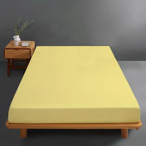 Husă pat tricot jerse bumbac 100%, pentru saltea de 90x200 cm sau 100x200 cm Galben