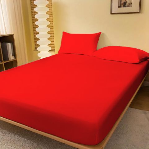Set husă pat și fețe perne tricot jerse bumbac 100%, pentru saltea de 160x200 cm Roșu
