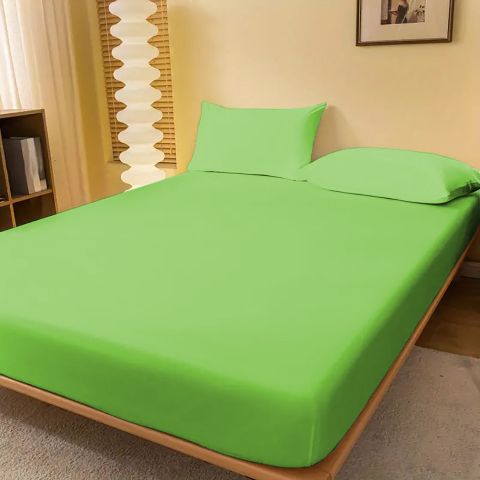 Set husă pat și fețe perne tricot jerse bumbac 100%, pentru saltea de 160x200 cm Verde