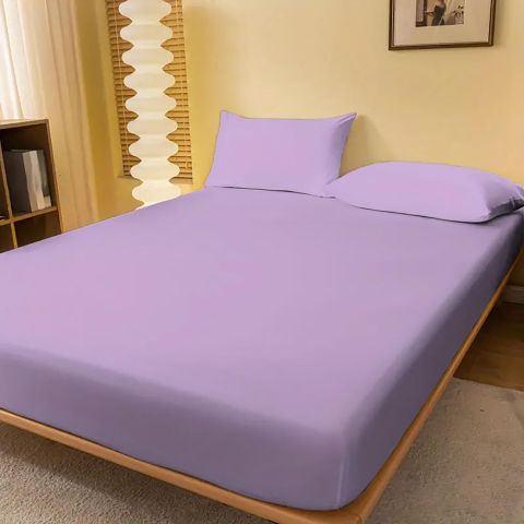 Set husă pat și față pernă tricot jerse bumbac 100%, pentru saltea de 90x200 cm sau 100x200 cm Lila