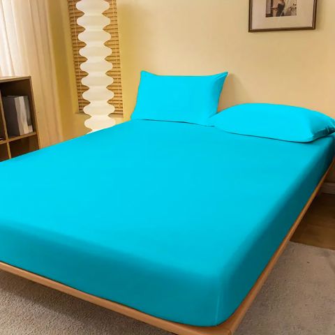 Set husă pat și față pernă tricot jerse bumbac 100%, pentru saltea de 90x200 cm sau 100x200 cm Turcoaz