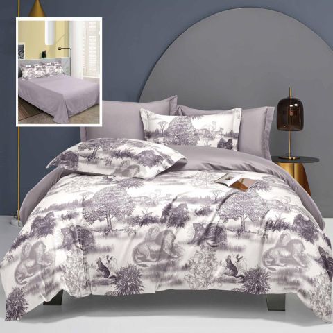 Pachet economic lenjerie pat dublu Bumbac Finet 6 piese Elegance + 2 perne matlasate 50x70 cm + pilota 200x215 cm primavara toamna (LEC10)-1