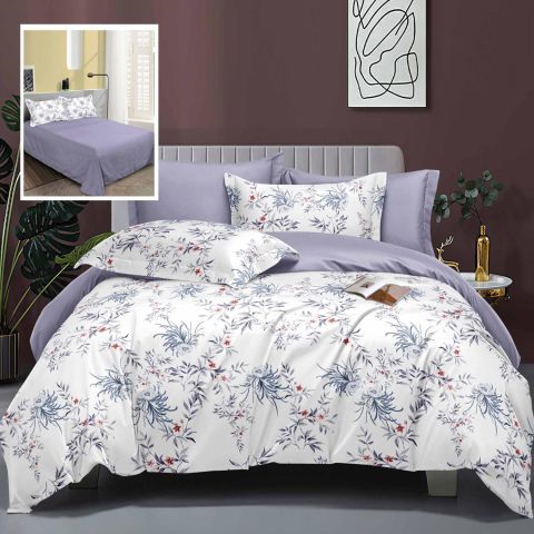 Lenjerie pat dublu Finet Bumbac Elegance 6 piese cearsaf pat 230x250 cm, cearsaf pilota 200x230 cm, 2 fete perna 70x70 cm, 2 fete perna 50x70 cm, Floricele Alb, Ralex Pucioasa