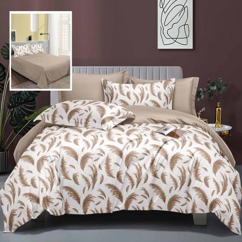 Lenjerie pat dublu Finet Bumbac Elegance 6 piese cearsaf pat 230x250 cm, cearsaf pilota 200x230 cm, 2 fete perna 70x70 cm, 2 fete perna 50x70 cm, Fulg Bej, Ralex Pucioasa