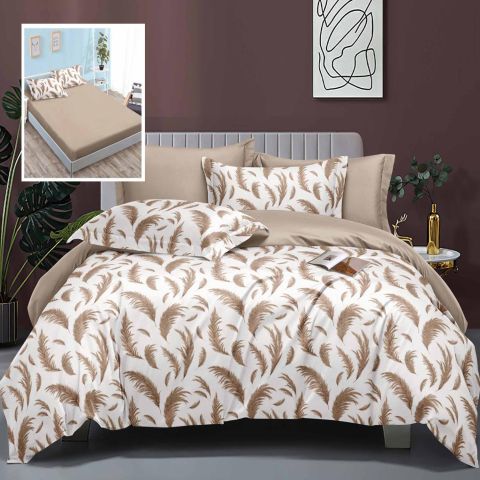 Lenjerie pat dublu Finet Bumbac Elegance 6 piese cearsaf cu elastic saltea 160x200 cm sau 180x200 cm, cearsaf pilota 200x230 cm, 2 fete perna 70x70 cm, 2 fete perna 50x70 cm, Fulg Bej, Ralex Pucioasa 