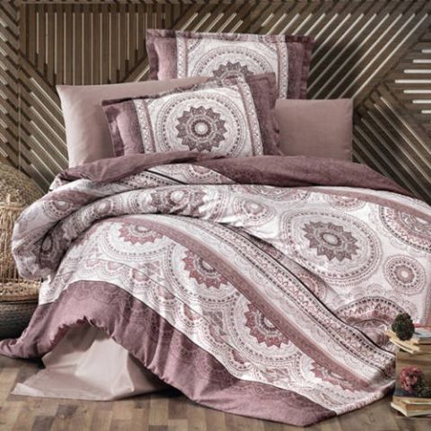 Lenjerie pat premium Lux Satin 100% Bumbac, 4 piese king size, cearsaf 240x260 cm, pilota 200x220 cm, 2 fete perne 50x70 cm, Bej Elegant, Carmela V2