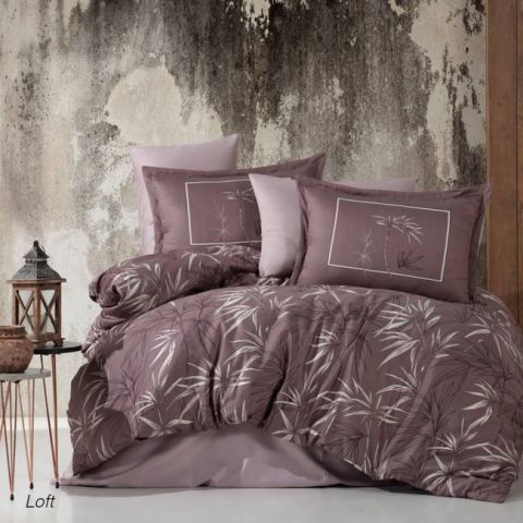 Lenjerie pat premium Lux Satin 100% Bumbac, 4 piese king size, cearsaf 240x260 cm, pilota 200x220 cm, 2 fete perne 50x70 cm, Maro Elegant, Loft